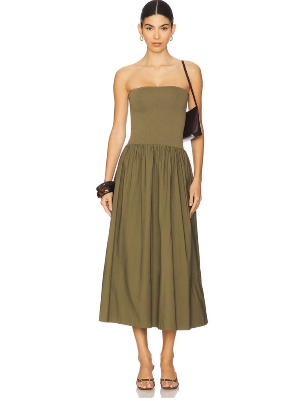 Pistola Los Angeles strapless MAVO rich olive midi dress size xs Anthropologie